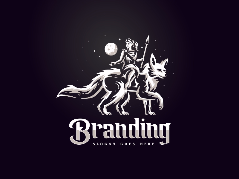 Beautiful Woman Riding A Mighty Giant Fox Logo