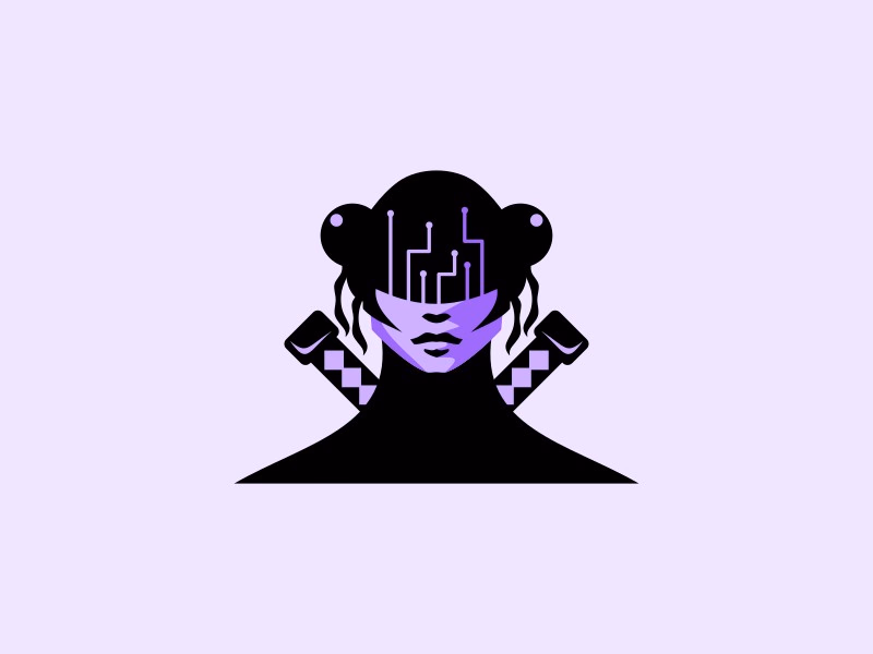 Cyber samurai woman logo
